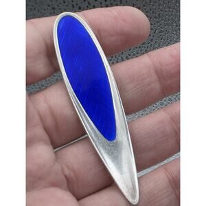 VINTAGE MEKA DENMARK STERLING SILVER COBALT BLUE GUILLOCHE ENAMEL MODERNIST PIN